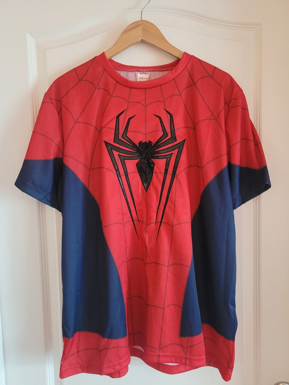 Men's Marvel Spiderman Red and Blue Graphic Jersey-Style Costume Tee